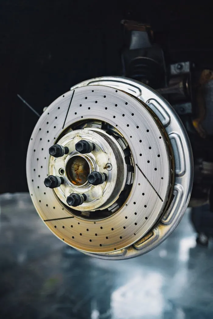 Close-up of a brake rotor and caliper